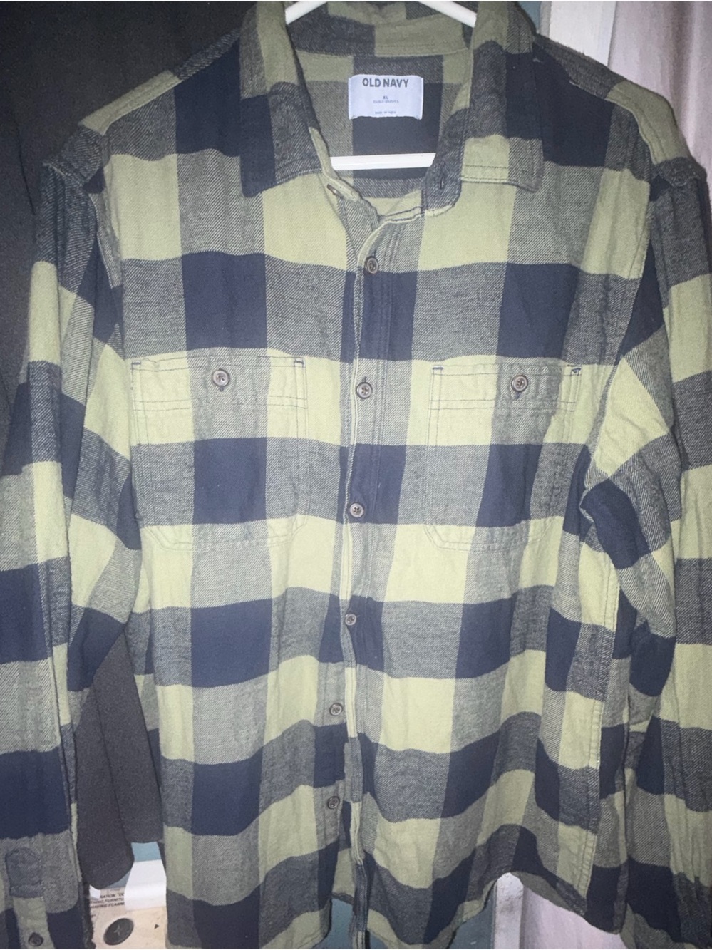 Old Navy Men’s Green and navy Plaid Button-Up Shirt